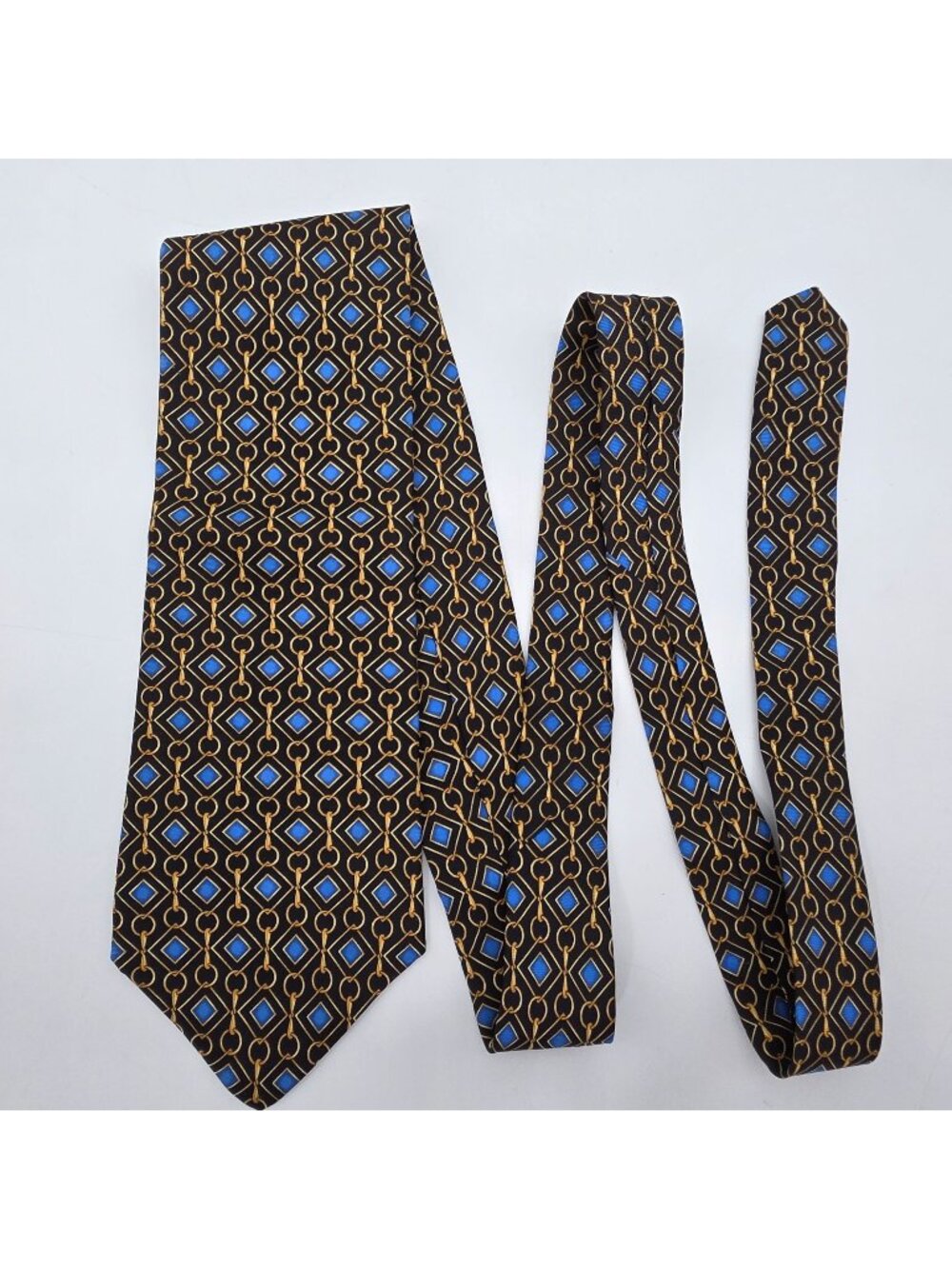 Geometric Tie by Sutter & Grant Necktie Green Blue Silk 4" Wide 56" Long VTG